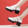 8cm 10cm Size 32-43 Genuine Leather Shoes Chunky Platform Sandals 2025 Block High Heels Sandals Black Office Model Mom