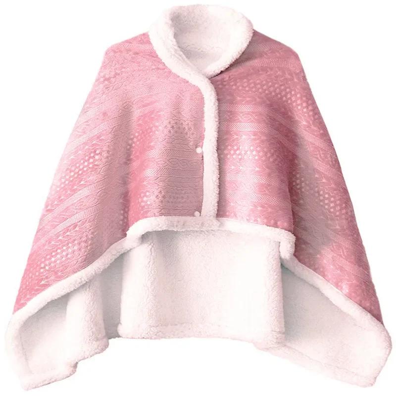 Soft Warm Coral Fleece Cape Blanket Winter Office Students Wearable Nap Blanket Multifunction Small Quilt Shawl Blankets