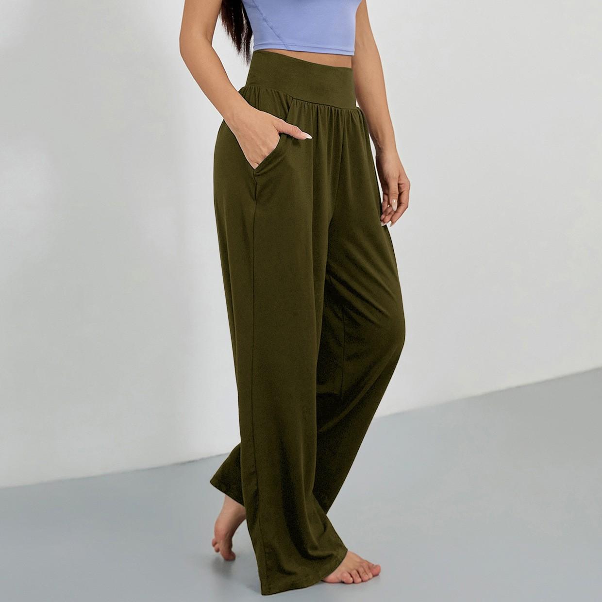 

Womens Fashion Stripe Loose Solid Sweatpants Casual Trousers Bell Bottom Yoga Pants L армія зелений колір