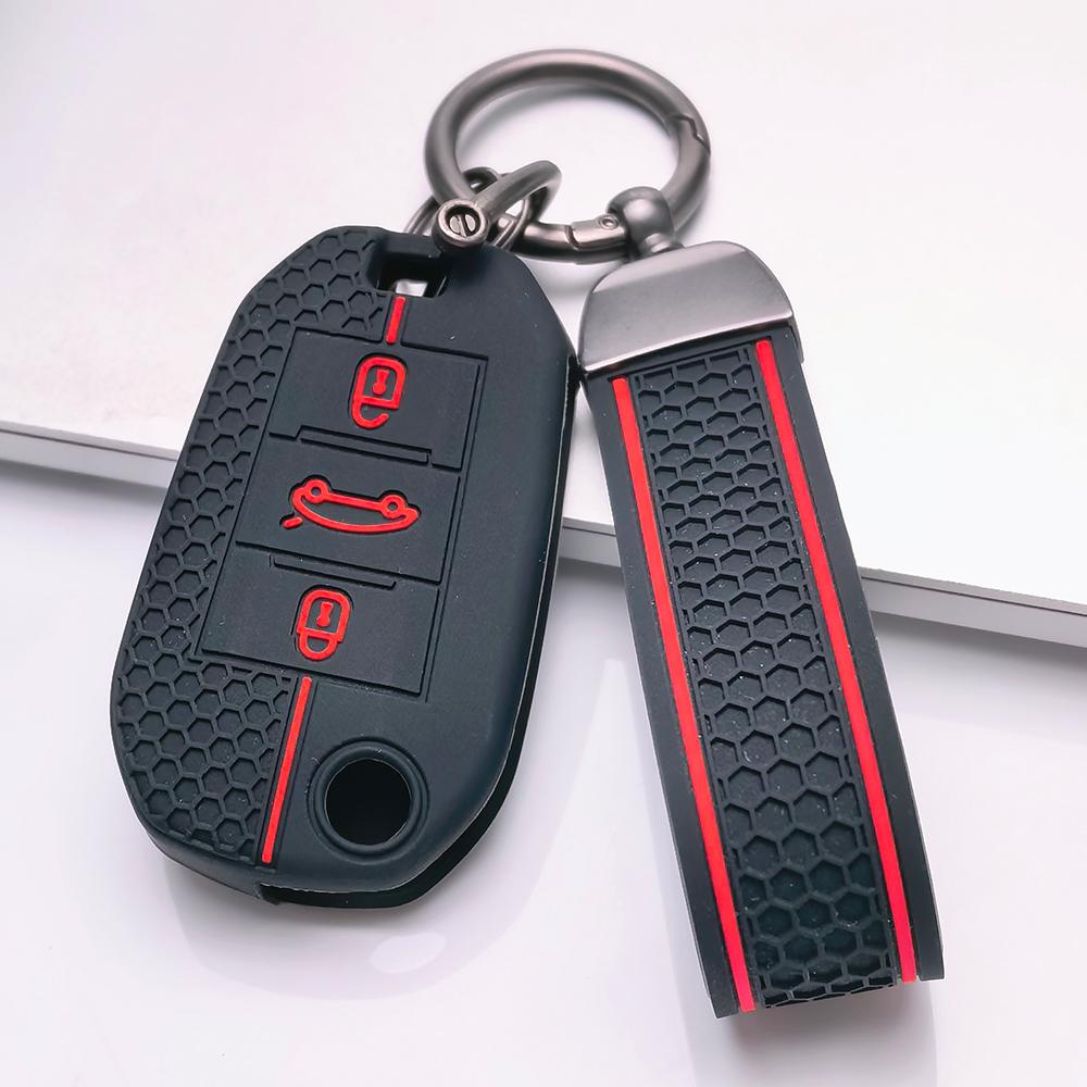 Key Fob Cover for Peugeot 3008 5008 208 308 408 508 4008 C3 with Keychain Anti-Scratch Surface Shockproof Structure Soft Grip Texture