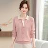 Spring and Autumn New Knitted Sweater Sweater Fake Two-piece Mom Women's Clothing Medium and Old Fashion Bottom Shirt