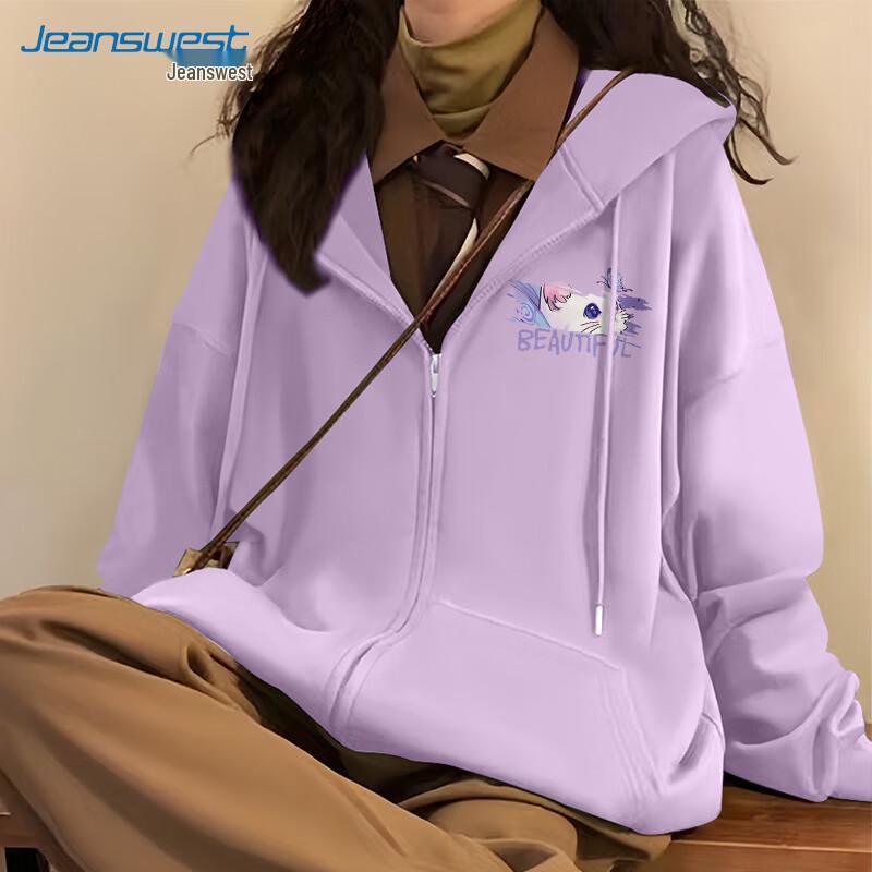 JEANSWEST Women's Butterfly Cat Print Oversized Hooded Sweatshirt