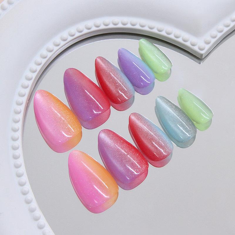 Cat Eye Dopamine Vitality Gradient Rainbow Removable Nail Art Tablets 30 Pieces Press On Nails