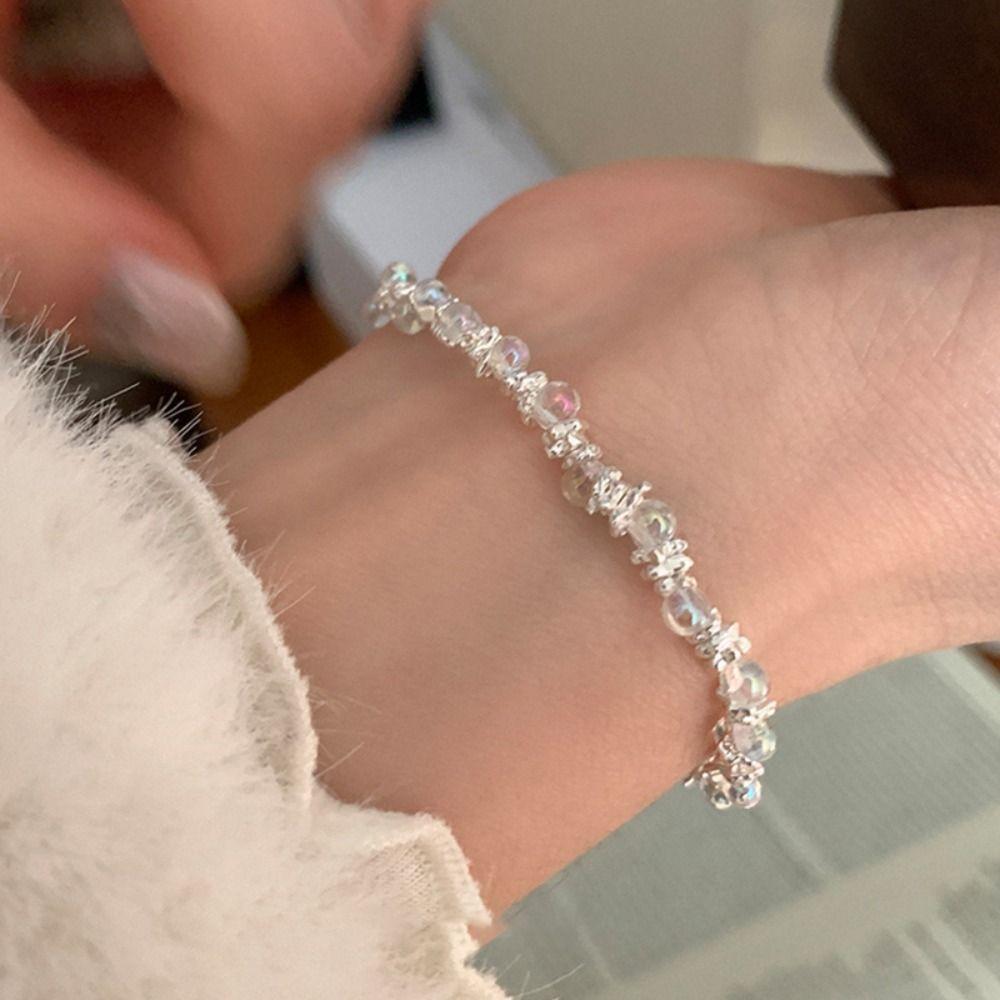 Waterproof Colorful Crystal Lucky Bracelet Jewelry Rainbow Candy Beads Bangle  Wedding Party Gift