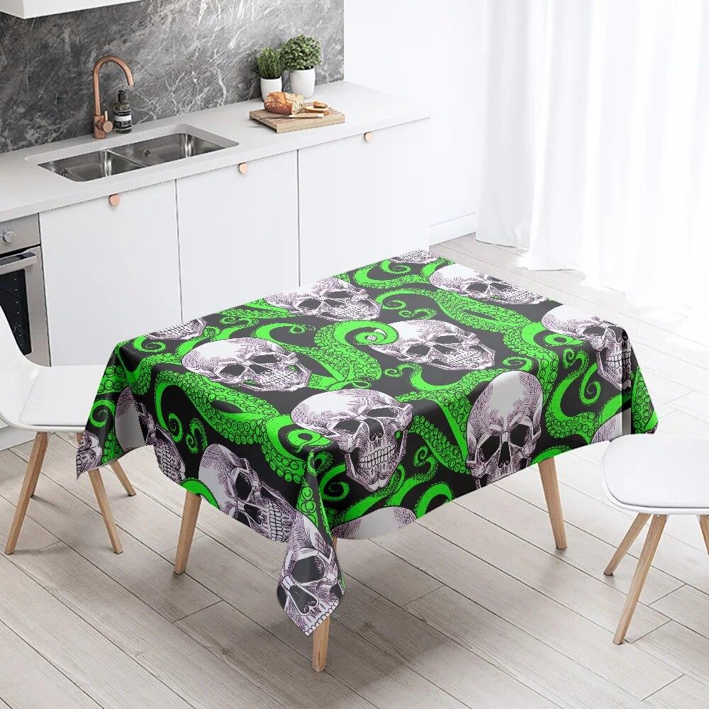 Octopus Skull Colorful Tablecloth Home Decor Stain Resistant Waterproof Table Decoration Rectangular Kitchen Fireplace Tops