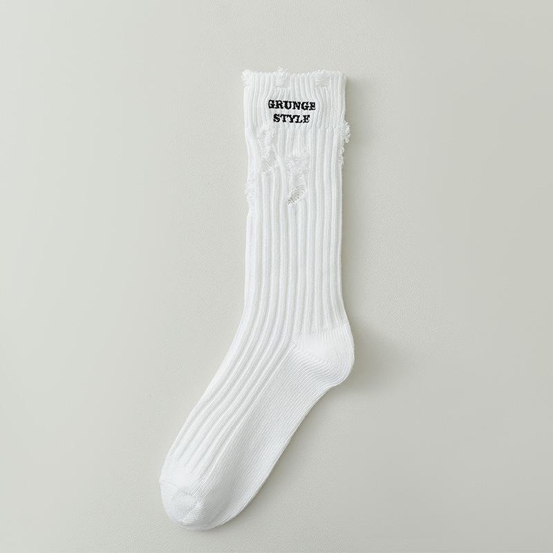 

Ripped Socks, Women s Mid-calf Socks, Men s Spring and Autumn Striped Embroidered Thick Thread Trendy Pile Long Socks 1 pair белый