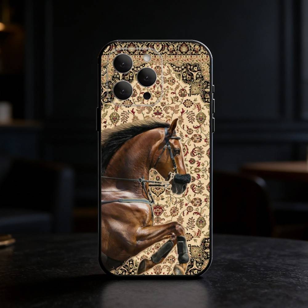 The horse Phone Case For iPhone 17,16,15,14,13,12,11 Plus,Pro Max,SE4Soft Silicone Black Cover