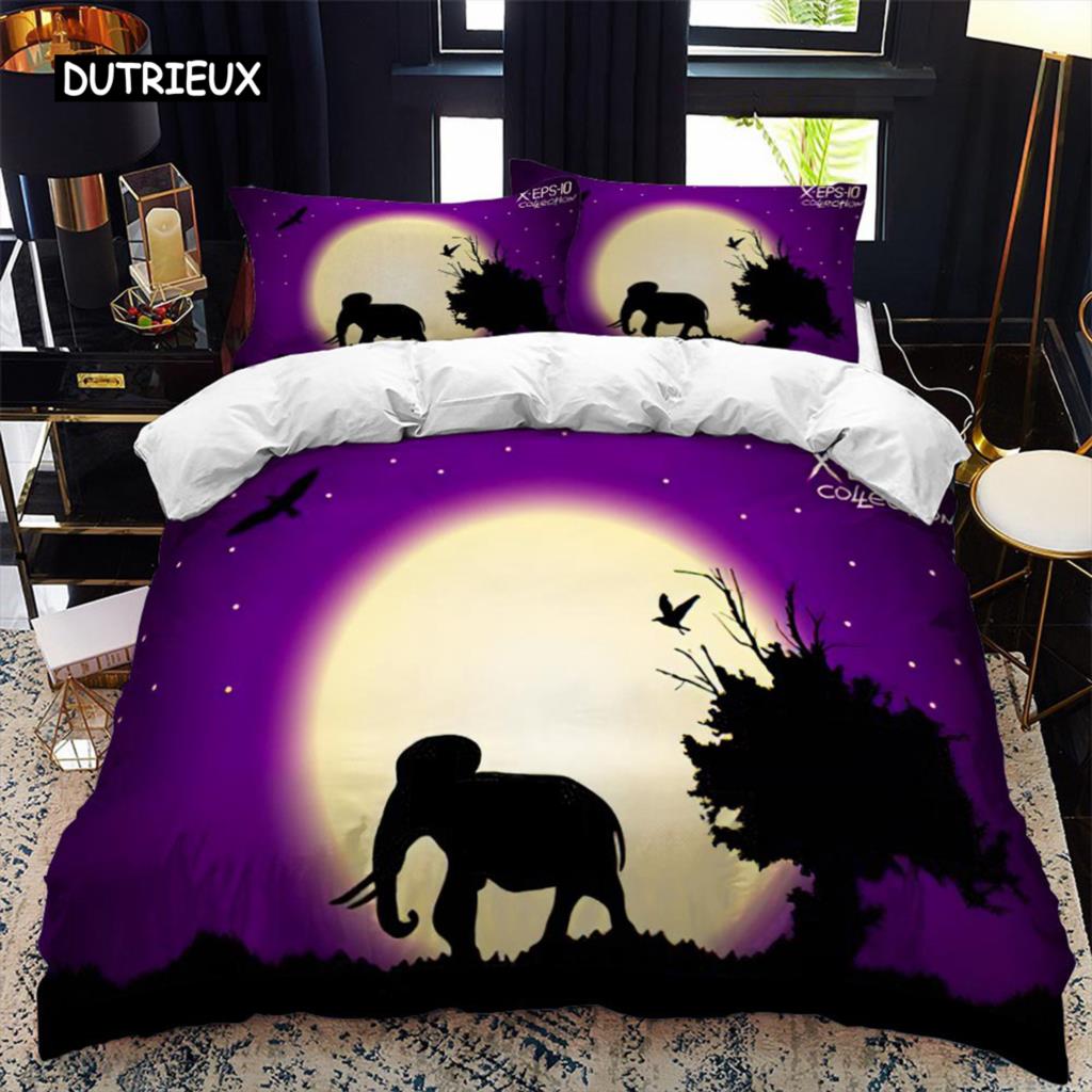 Tier Silhouette Bettbezug Set Heulen unter dem Mond Tier Thema Bettdeckenbezug für Kinder Jungen Mikrofaser King Twin Bettwäsche Set