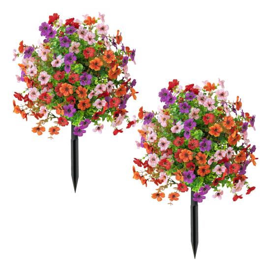 2 Pcs Artificial Violet Ball 23.6" Topiary Trees with Ground Spikes Realistic Fake Shrubs with Violet Blooms for Indoor Front Porch Outdoor Decor
