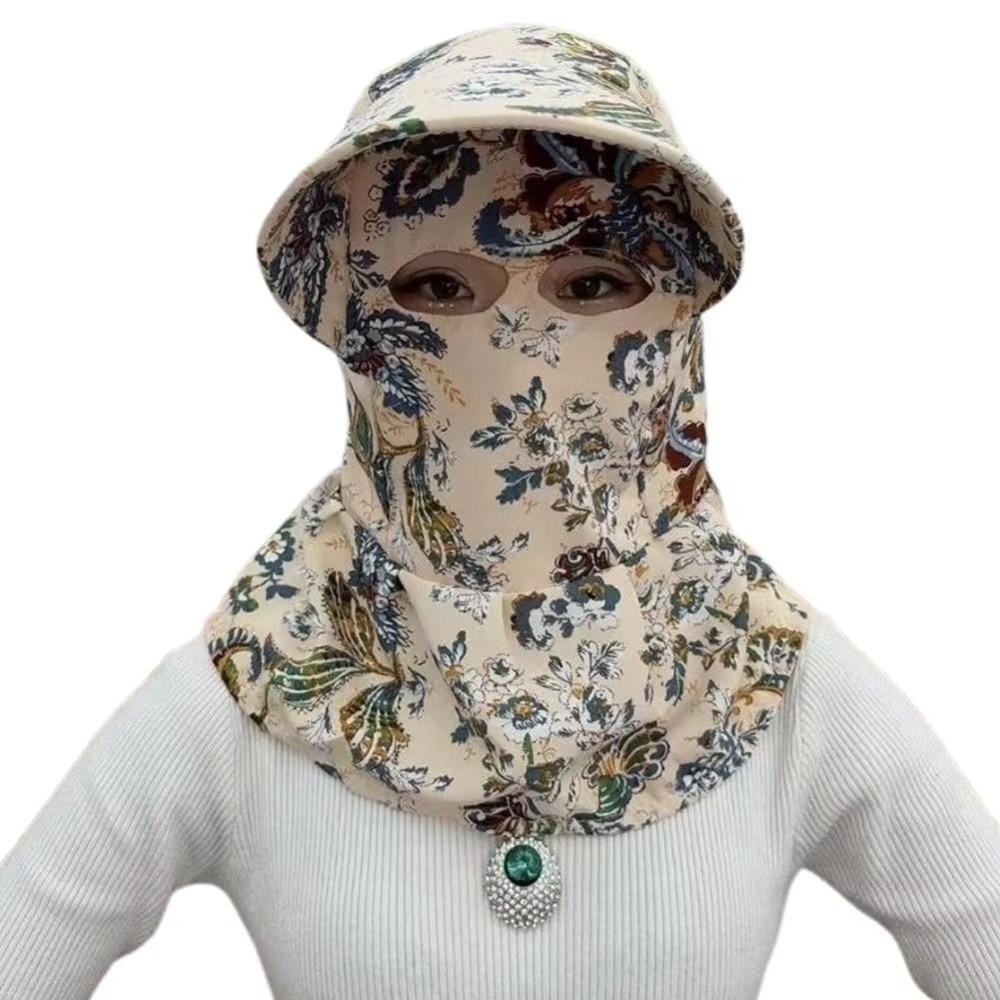 Breathable Tea Picking Sun Hat Full Coverage UV Protection Hat Face Cover Hat  Farming White Flower