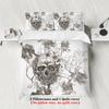 3-Piece Down Duvet Cover (1 Down Duvet Cover+2 Pillowcases No Core) Skull And Flower Head Digital Printed Bedding Soft Warm