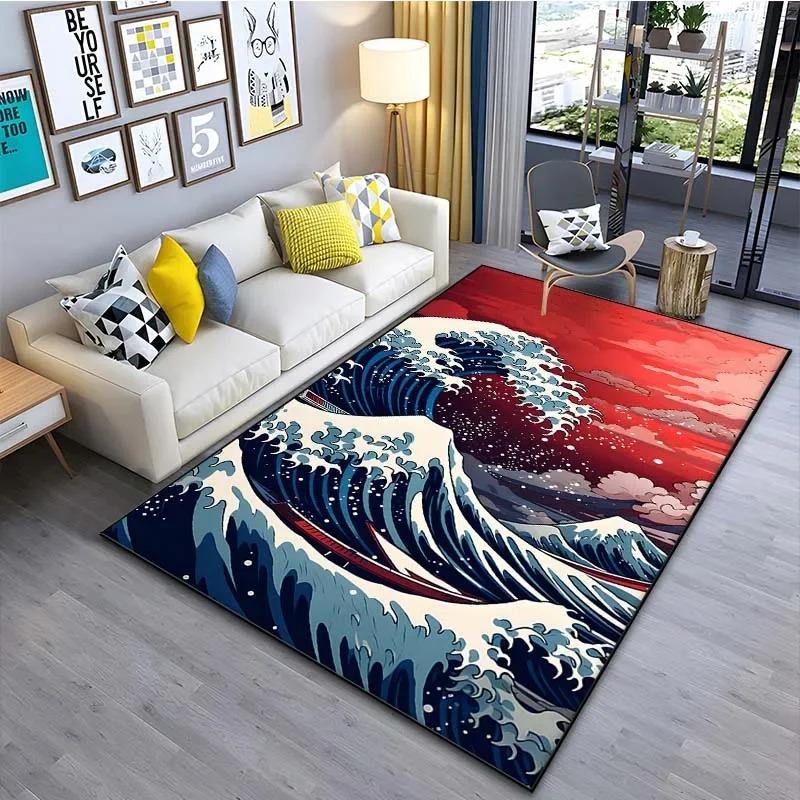 Great Wave Carpet Mat Rug Starry Night Ukiyo-e Japanese Art Fusion Home Decoration Floor Mat Carpets Living Room Bedroom Decor