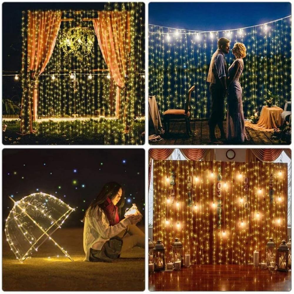 Solar Curtain Light LED Outdoor Waterproof 300leds Garland Decor String Lights Yard Christmas Fairy Wedding Party Terrace Garden