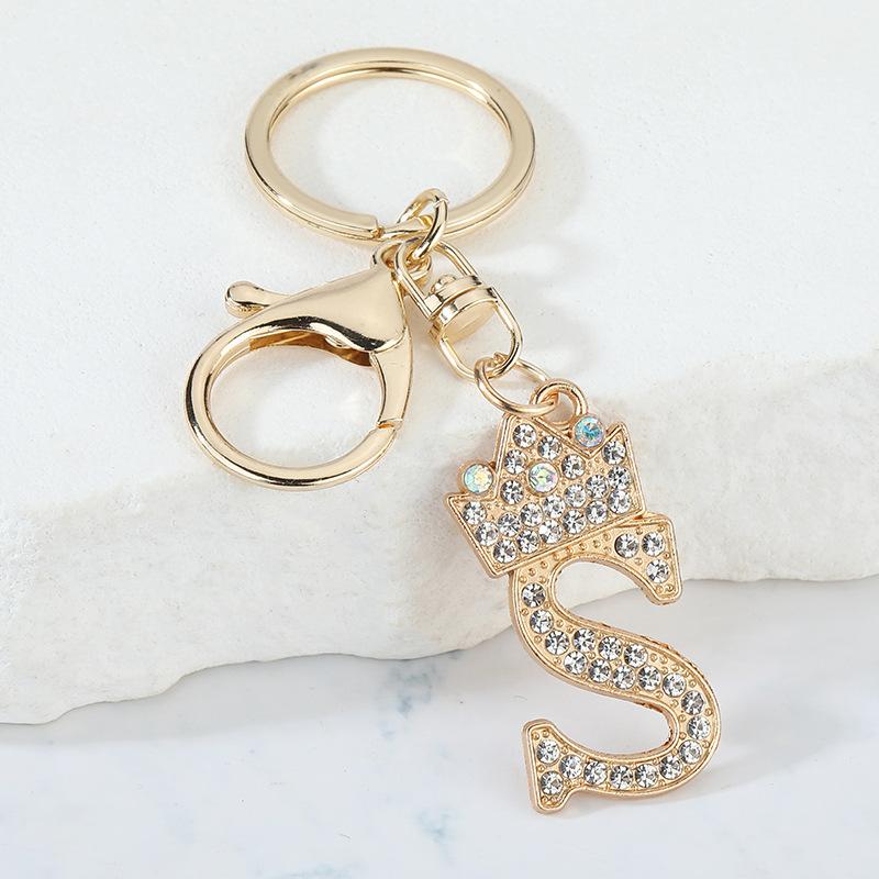 Unique Crown Crystal Rhinestones A-Z Letters Pendant Keychains For Men Women 26 Alphabet Car Key Ring Name Jewelry Keyrings Gift