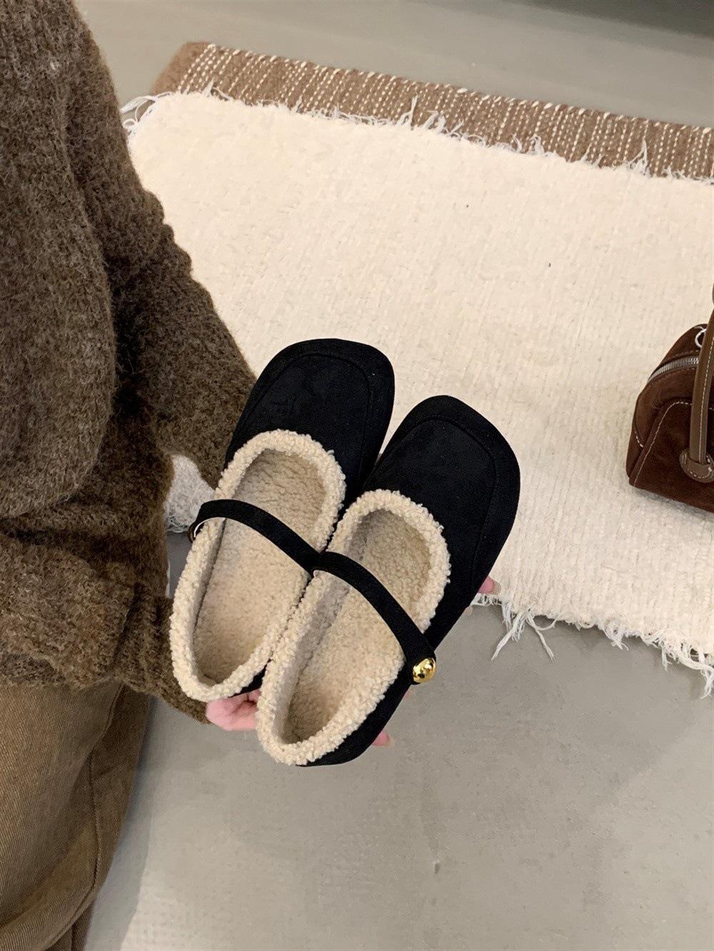 

Туфли Retro Mori с квадратной головкой на низком каблуке, женские осенне-зимние туфли из замши с одним словом Mary Jane из хлопка 35 чёрный