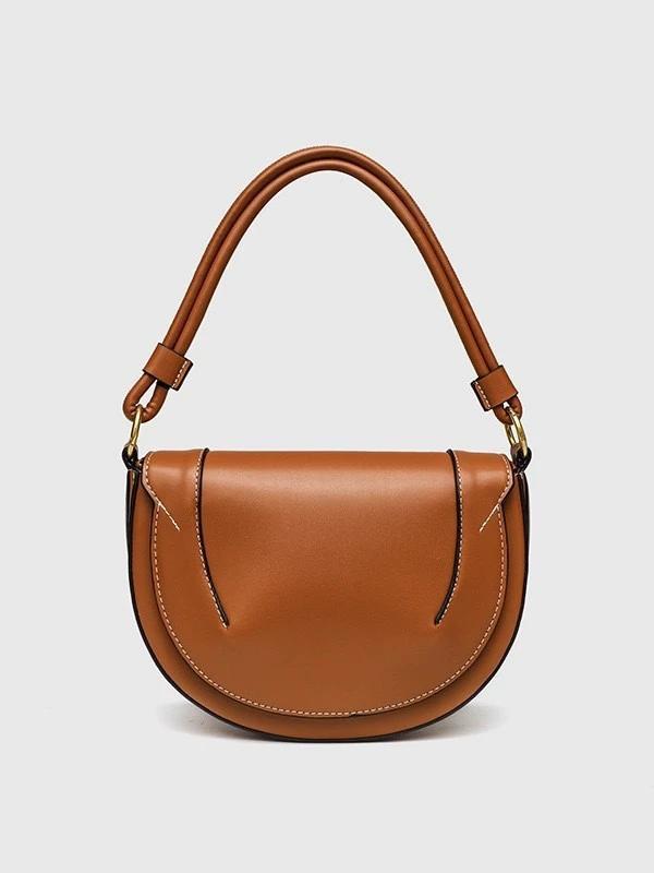 Fashionable New Women s Saddle Bag Crossbody Handbag Hard Shell Shoulder Strap Zipper Closure round Shape PU Leather Handbag