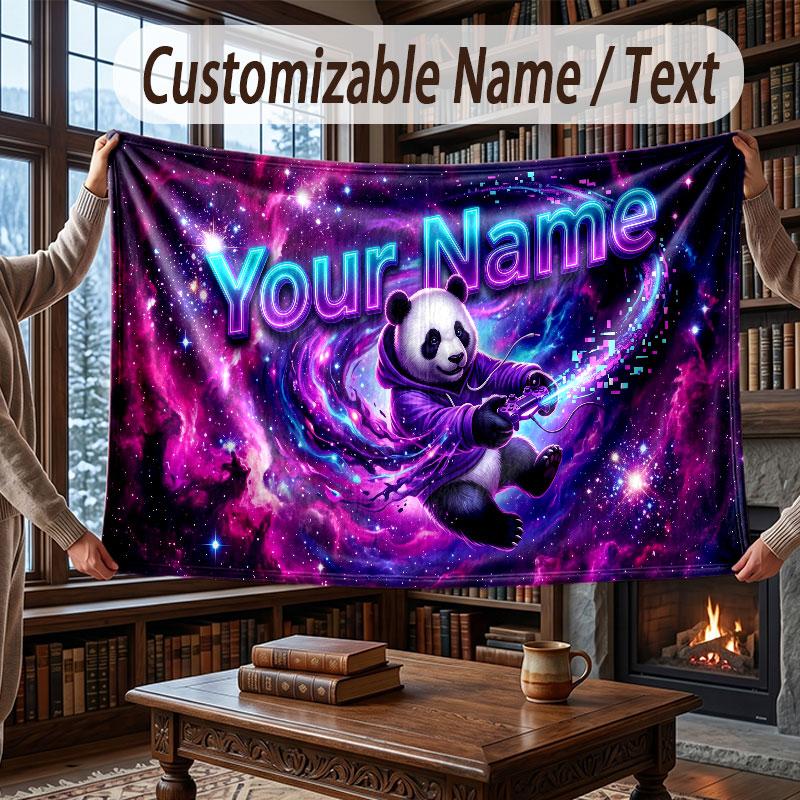 Space Cosmic Theme Throw Blanket Custom Name Text Personalized Blanket Soft Cozy Blanket for Home Sofa Bed