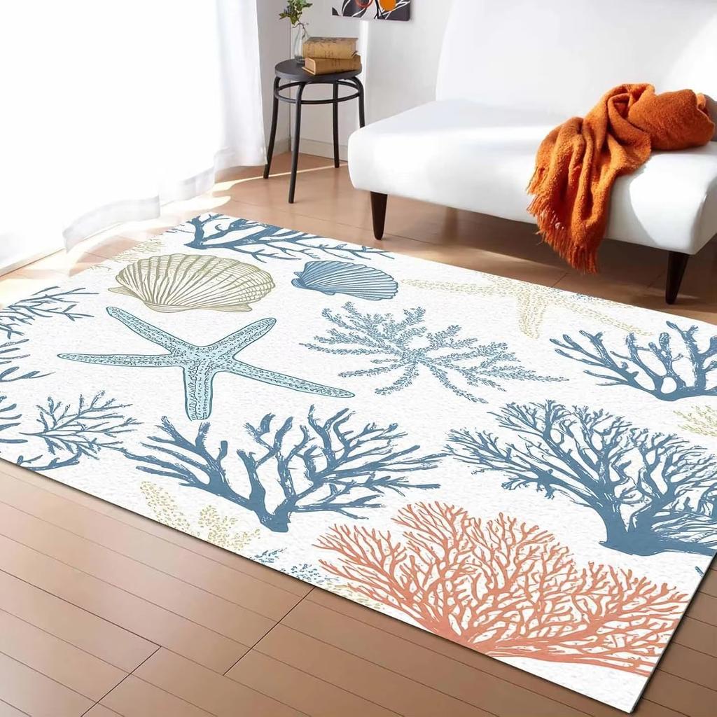 Ozeanwald Retro Dekorative Flanell-Teppich, Strandbedruckter Wohnzimmer Sofa, Couchtisch, Eingangsbereich Fußmatte, Heimdekoration
