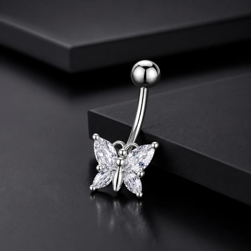 Stainless Steel Belly Button Ring Shiny Heart Zircon Dangle Hypoallergenic Navel Piercing Jewelry for Women Daily Party Wear