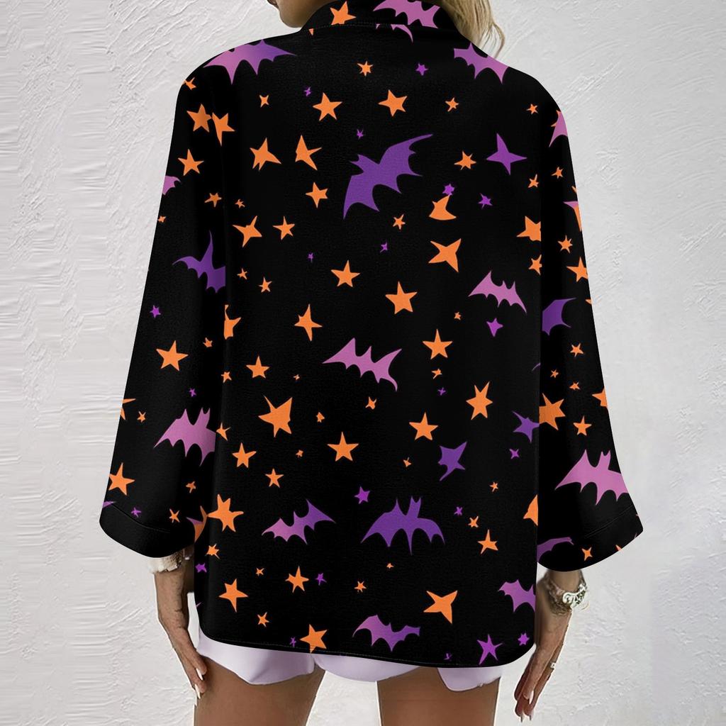 Dame Moteabel Og Casual Skjorte Langermet V-hals Knapp Trykt Bluse Topp