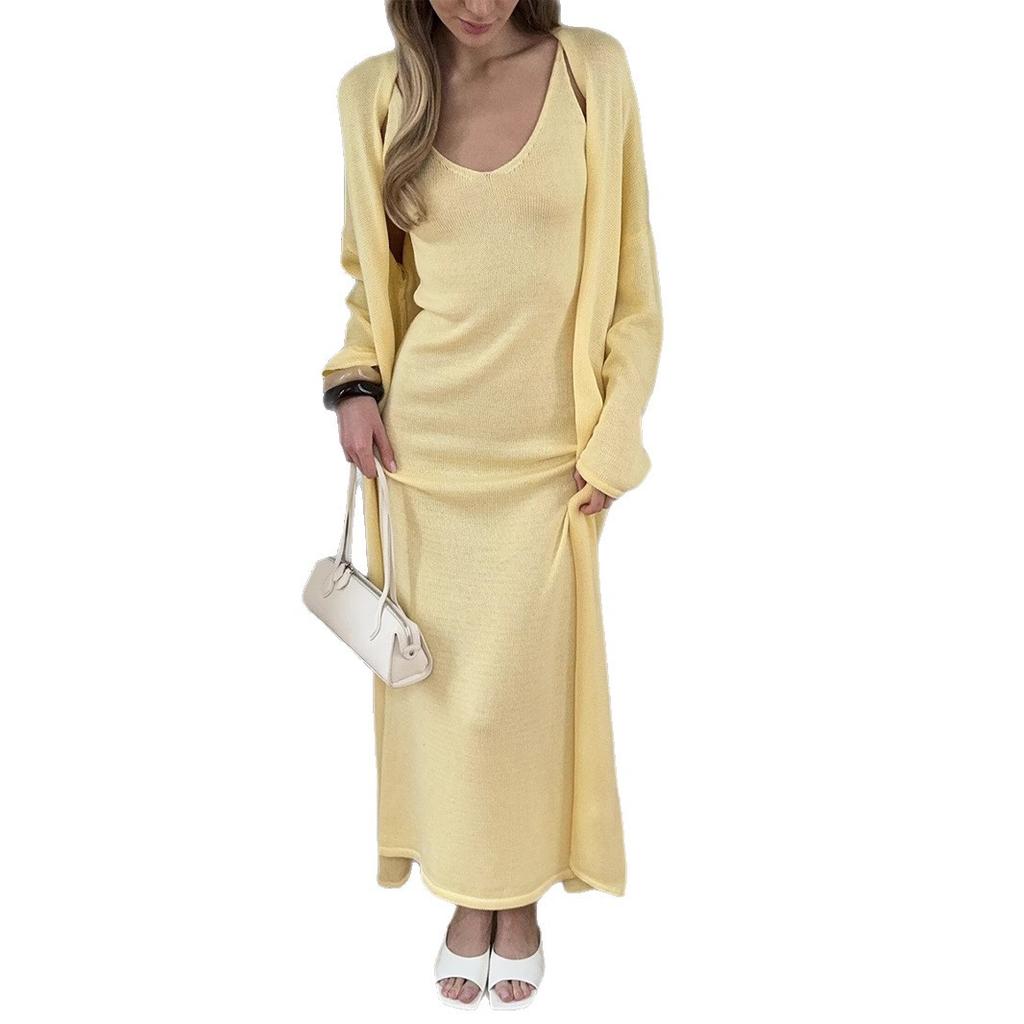 Women's Lounge Set 2 Piece Outfits Knit Bodycon Maxi Dress and Long Sweater Cardigans Sets Fall Winter Long Cardigan Set Cozy Lounge Outfits for Women