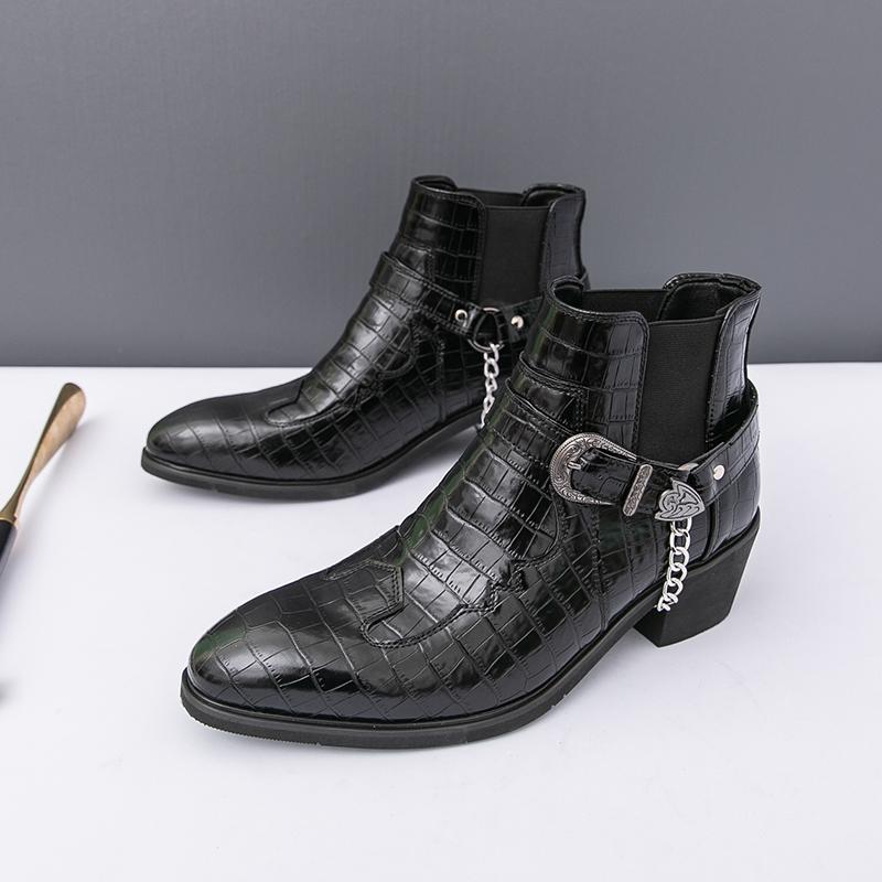 

Crocodile Fashion Ankle Boots Men Pointed-Toe Dress Shoes High Top Designer Boot Male Big Size High Heels Business Formal Boots 39