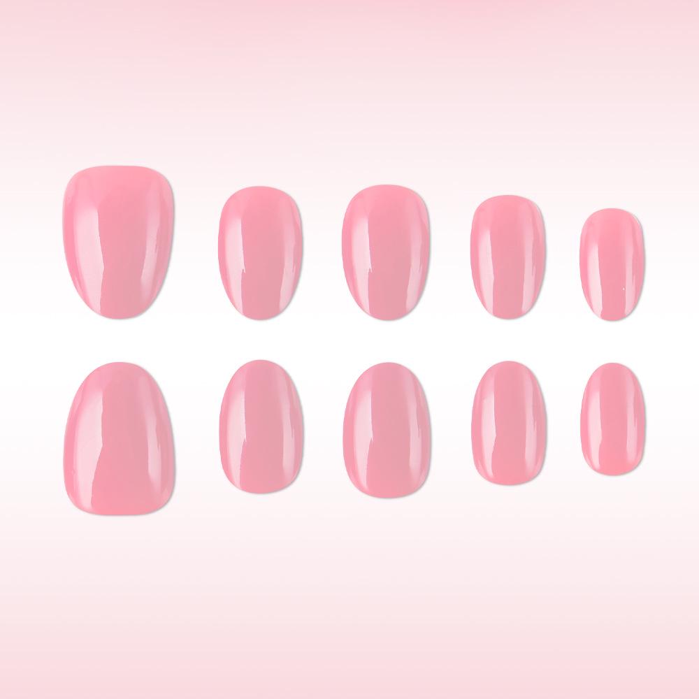 Peach Pink Glossy Oval False Nails - 32 Pcs, High-End Whitening, Removable, Short Length
