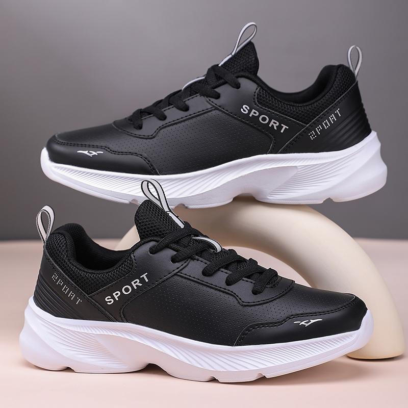 2025 Womens Leather Sneakers Casual Sneakers Lace Up Flats Lightweight Comfortable Black Anti slip Running Shoes Outdoor Sports