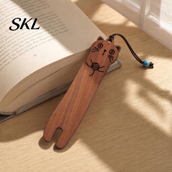 Cat Shaped Bookmark Wooden Cartoon Bookmarks for Book Lovers, Natural Wood Marker, Cute Literary Kitten Art Craft Bookmark, Vintage Gift Women