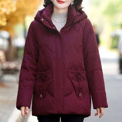 Winter Down Coat for Women Plus Size Outerwears Hooded Embroidery Elegant Thick Warm Down Jacket Woman Parkas