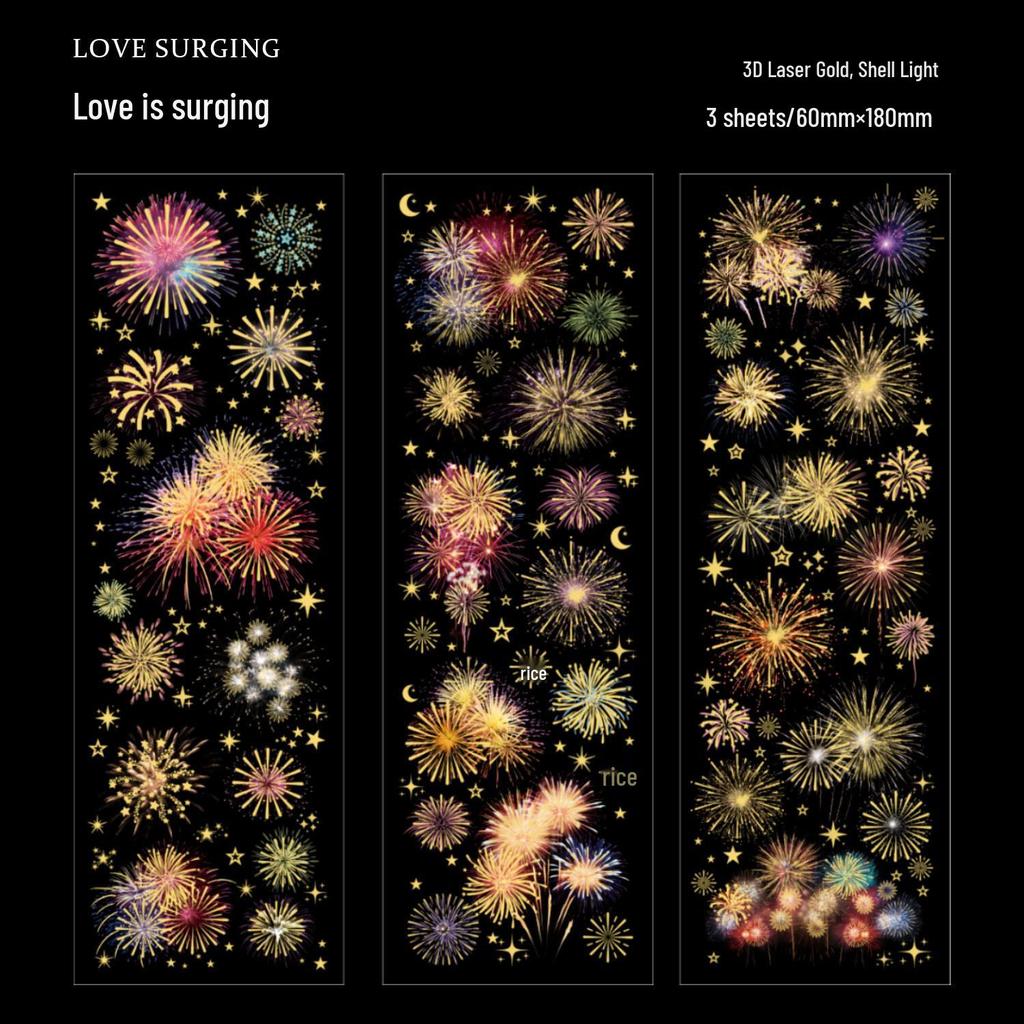 Dazzling Day Series: Fireworks Theme PET Stickers for Journaling and Decoration