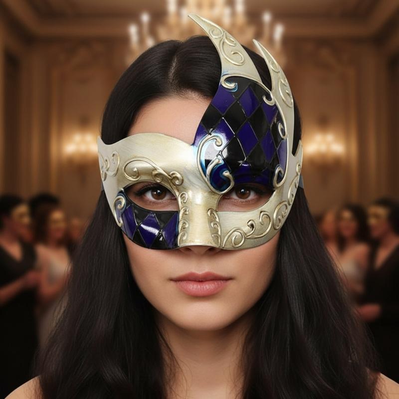 Masquerade Mask Mardi Gras Mask Venetians Mask Plaids Half Face Mask for Halloween Ball Cosplay Performances Props