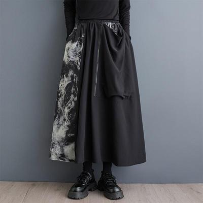 Plus größe Hohe taille vintage mesh patchwork Frühling herbst beiläufige lose lange für frau röcke frauen rock