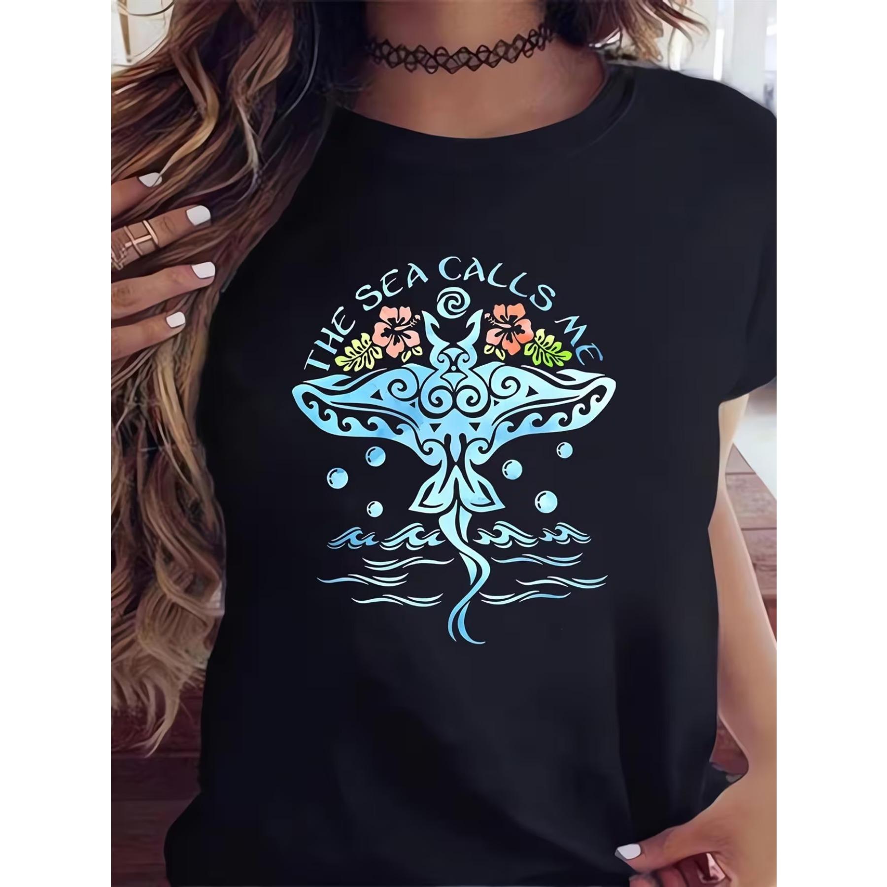 

Large Fashion T-Shirt with A Round Neck and Short Sleeves, Featuring A Design That Says The Ocean Is Calling Me XXL чорний