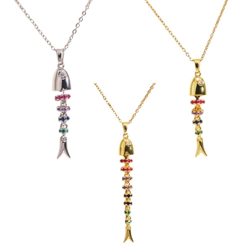 Creative Swinging Fish Pendant Necklace Colorful Copper Alloy Jewelry For Women Fashionable Dynamic Neckchain