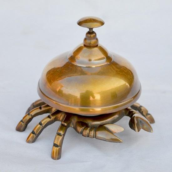 Old Antique Solid Brass Crab Front Desk Retail Counter Store Bell Call Ringer Hotel Counter Bell