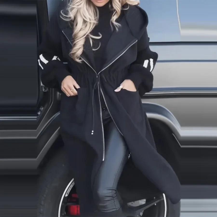 Women Long White Hooded Parka Jacket, Thick Warm Elegant Casual Coat, Spring New Trendy Ladies Outerwear