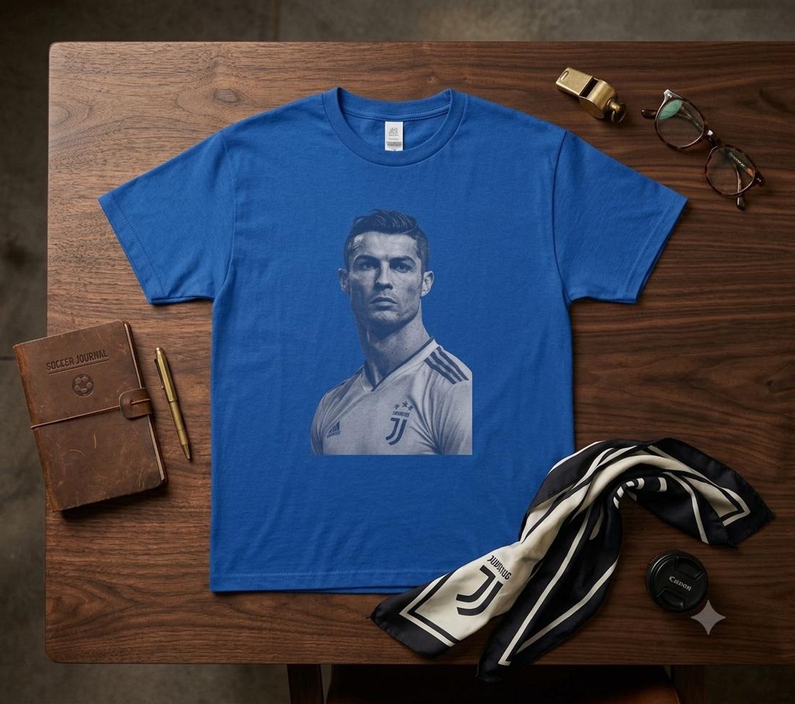 Soccer Star Portrait Tee | Athletic Player Face Graphic T-Shirt 4XL