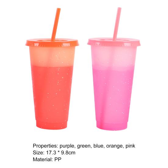 720ML Water Bottle Temperature Sensor Food Grade PP DIY Craft Color Changing Straw Water Tumbler