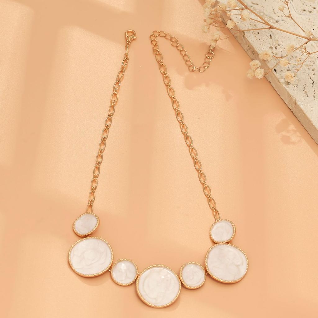 Jewelry niche design sense irregular round dripping oil white bracelet necklace stud earrings ring set