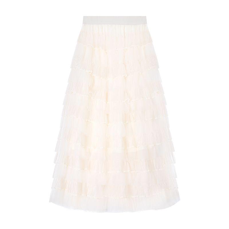 

Kumikumi French Style Gentle Sense of Atmosphere Mesh Skirt Women s Autumn Low Waist Slimming A- line Skirt Long Dress Image color M