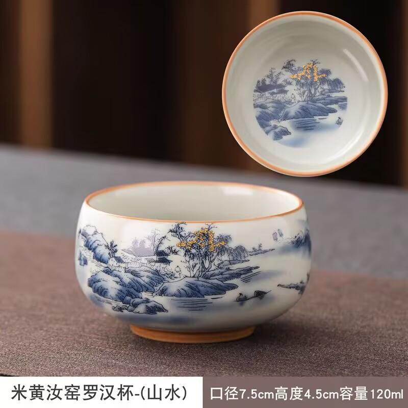 Ru Kiln Twisted Branch Lotus Teacup Master Cup Old Clay Crack Glaze High-End Atmospheric Teacup Painted Blue And White Arhat Cup