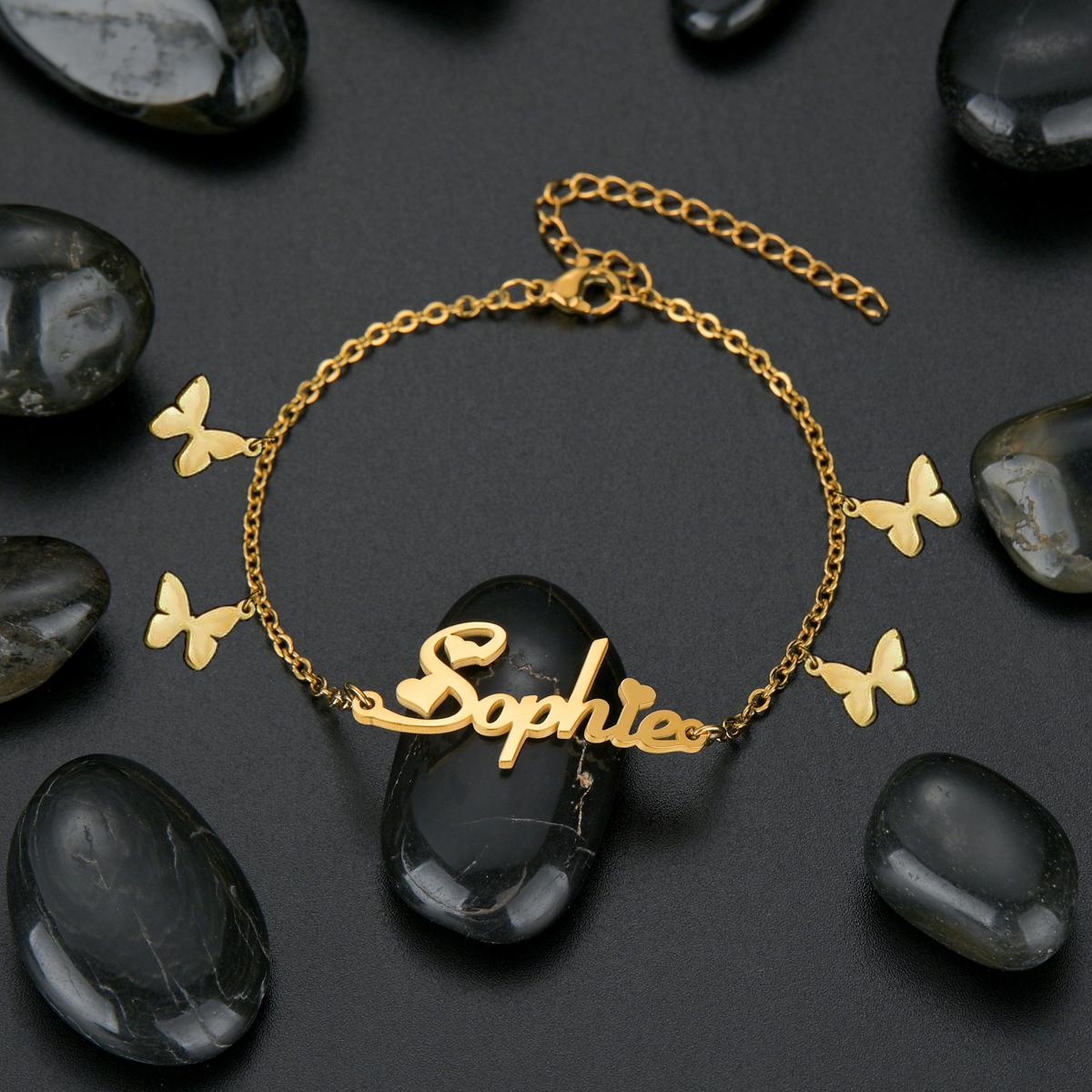

Atoztide Custom Name Bracelet with Heart Butterfly Star on Chain Stainless Steel Jewelry for Women Personalized Christmas Gift silver color&9cm