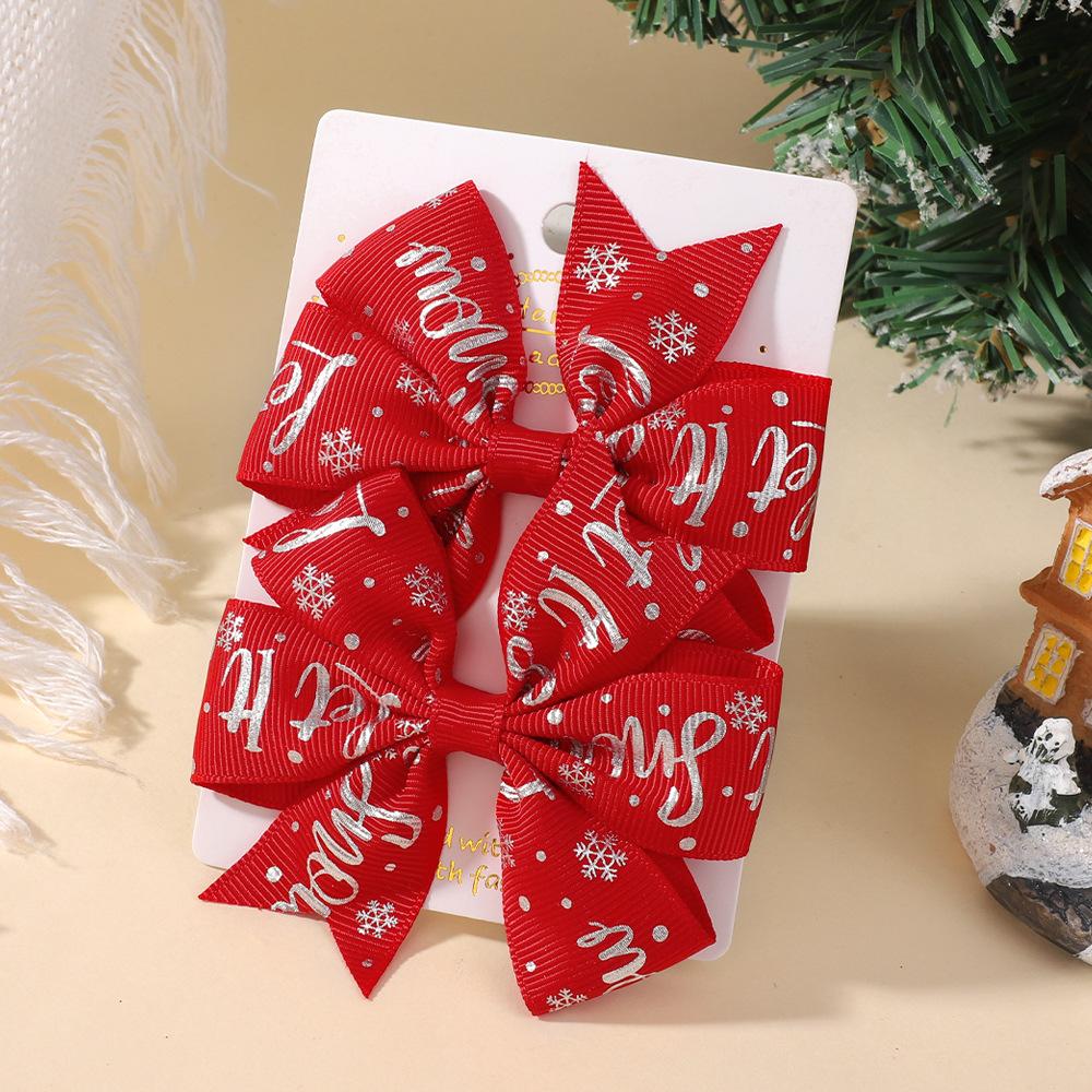 Christmas Snowflake Elk Red And Green Children'S Hair Accessories Set Holiday Headgear Vintage Dovetail Hairpin 4790