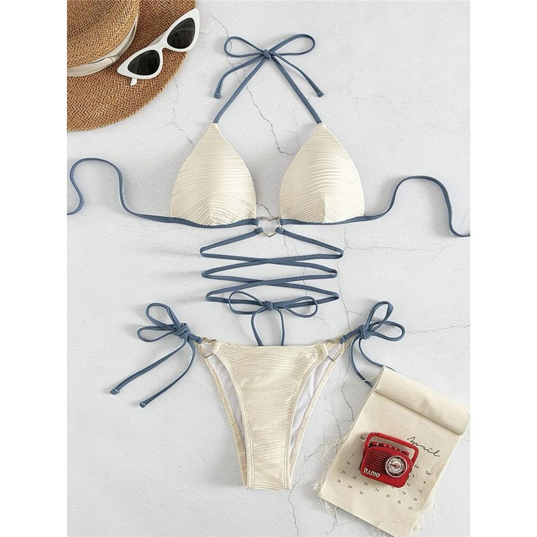 

Новый обертывающий халтер морщинистый бикини женский купальник женский купальник из двух частей комплект бикини купальный костюм купальный костюм женский купальник S белый