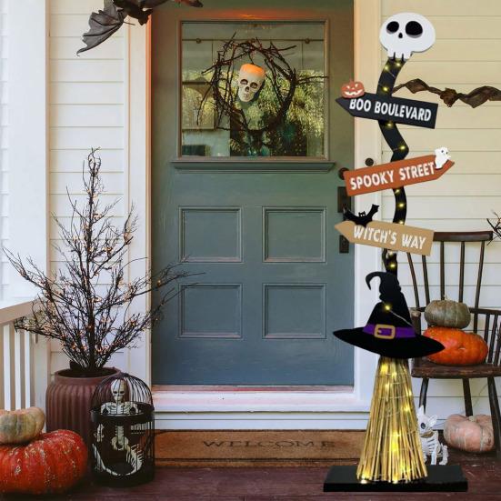 Halloween Wood Witch Broom Porch Sign Spooky Halloween Witch Broomstick for Indoor Outdoor Porch Yard Home Decor