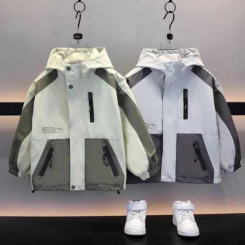 Children Clothing Color Blocking Jacket Spring Autumn Teen Boys Fashion Zipper Hooded Windbreaker Coat Kids Outewear Tops