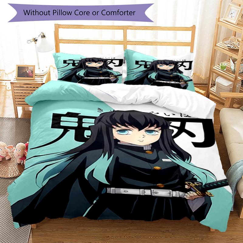 3pcs Demon Slayer Characters Pattern Bedding Set Duvet Cover Set Includes Duvet Cover &pillowcases, Perfect All Season Bedroom Decoration & Gift