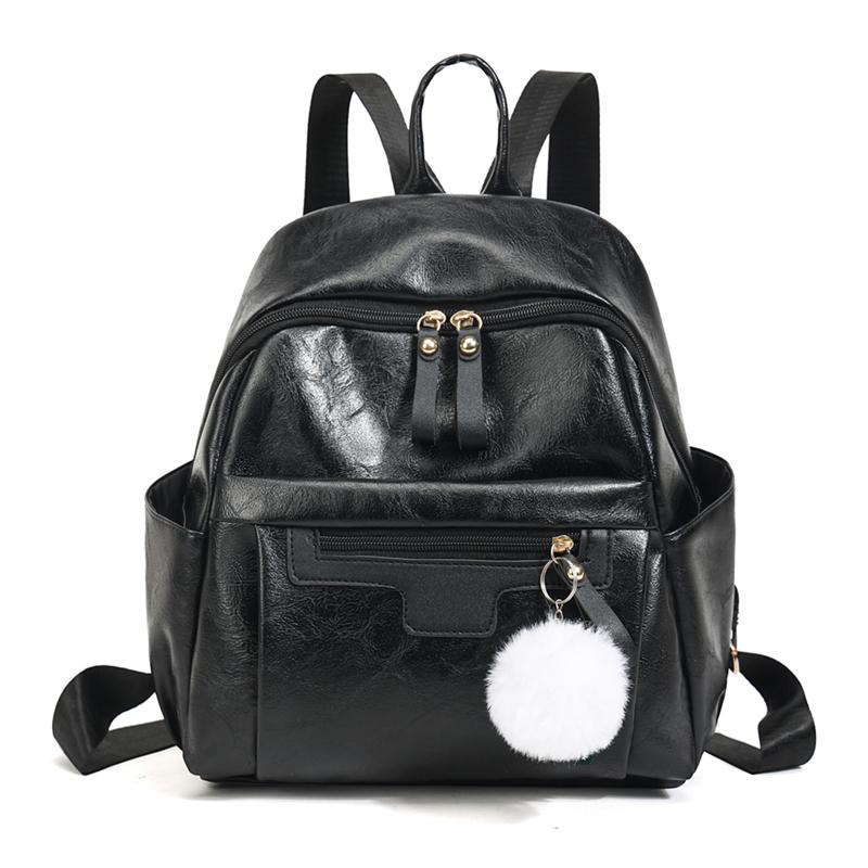 

Soft Leather Women s Backpack Student Schoolbag чорний