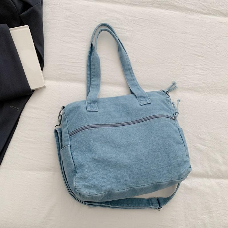 Gewaschene Denim-Umhängetasche mit mehreren Taschen und oberem Griff, verstellbarem Riemen, lässige Tragetasche für den täglichen Gebrauch